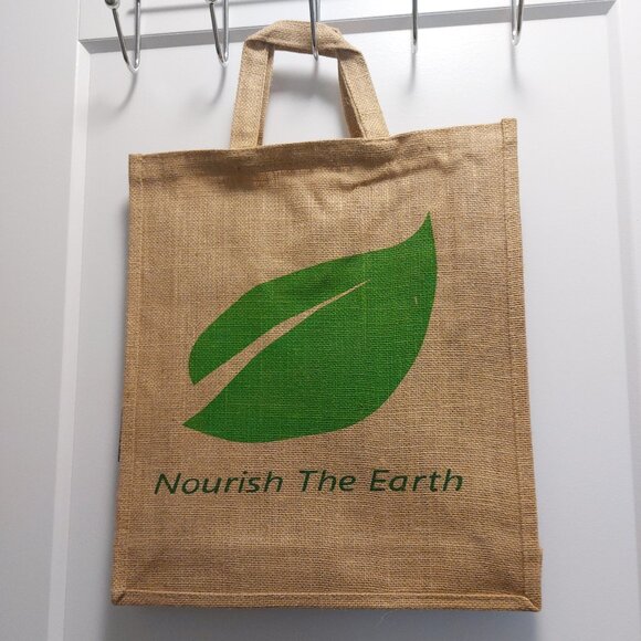 NOURISH THE EARTH Women's Laminated Jute Tote Bag - NWOT - Picture 2 of 5